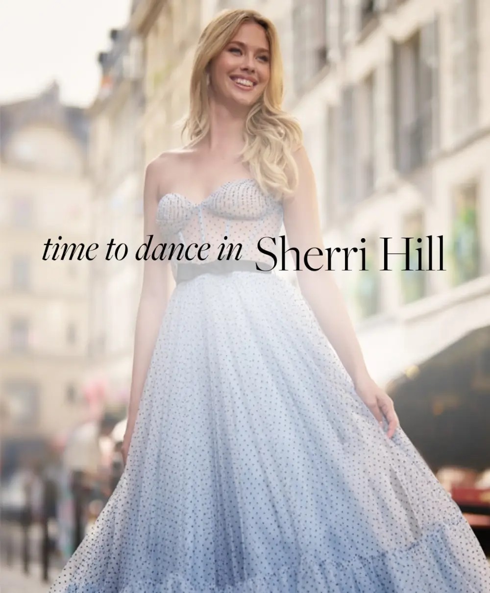 Model's wearing a Sherri Hill gown - Mobile Image